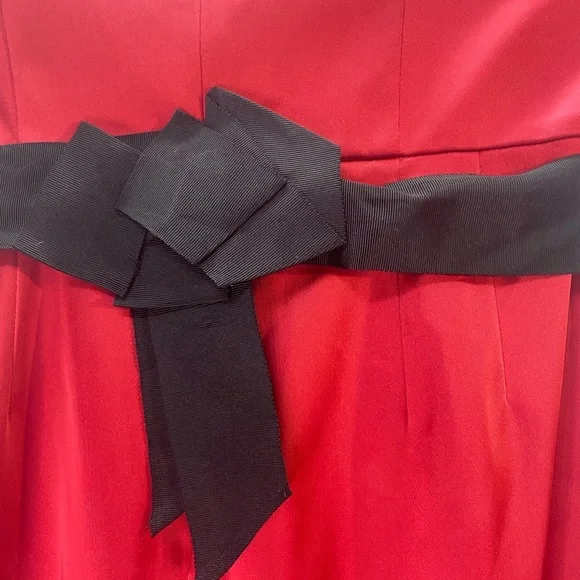 Strapless Red Party Prom Dress Sz 6 Black Sash Short Sexy Pleated Bodice 7” Slit - Picture 2 of 11